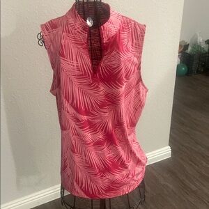 Tommy Bahama Pink Sleeveless Blouse with Mandarin Collar